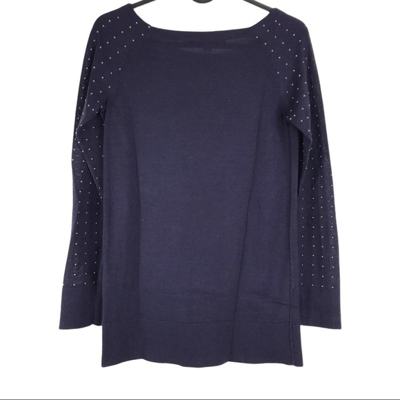 Loft Navy Blue Silver Studded Wool Blend Knit Top Lightweight Sweater XSMALL - Picture 3 of 6